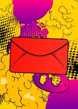 Cartoon Letter Envelope, comic book Message. Retro vector comics pop art de.. Stock-Illustration