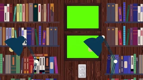 Cartoon Library with a Green Screens Elements Stock Footage 73491168