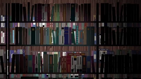 Cartoon Library Packed with books and Book Shelves Stock Footage 73491133
