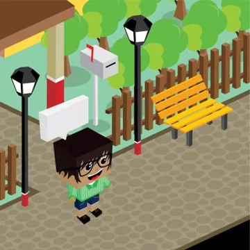 Cartoon life isometric theme Ilustração Stock
