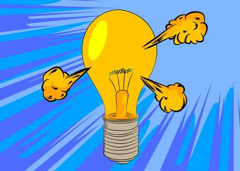 Cartoon Light Bulb, comic book Idea. Retro vector comics pop art design. Stock Illustration