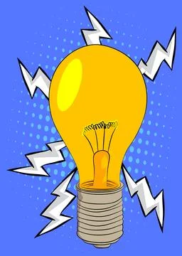Cartoon Light Bulb, comic book Idea. Retro vector comics pop art design. Stock Illustration