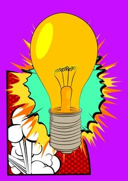 Cartoon Light Bulb, comic book Idea. Retro vector comics pop art design. Illustrazione stock