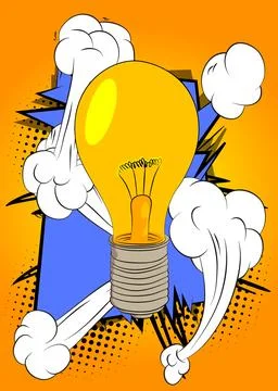 Cartoon Light Bulb, comic book Idea. Retro vector comics pop art design. 스톡 일러스트