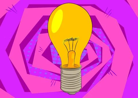 Cartoon Light Bulb, comic book Idea. Retro vector comics pop art design. 스톡 일러스트