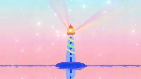 Cartoon Lighthouse in Calm Ocean Background Video Video stock 303255753