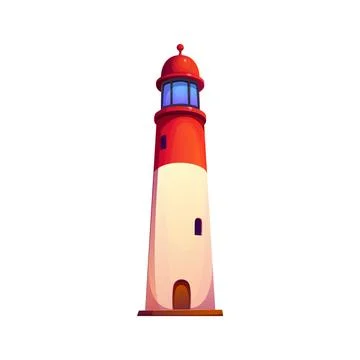 Cartoon lighthouse icon, vector white red beacon Stock Illustration