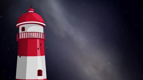 Cartoon Lighthouse Under Drifting Starry Night Sky Animation Stock Footage 346435912