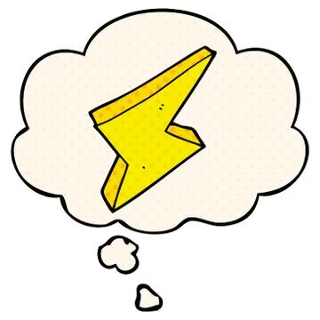 Cartoon lightning and thought bubble in comic book style Stock Illustration