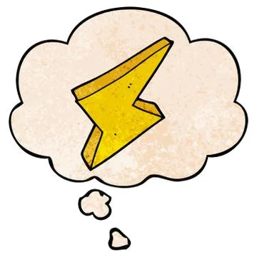 Cartoon lightning and thought bubble in grunge texture pattern style 스톡 일러스트
