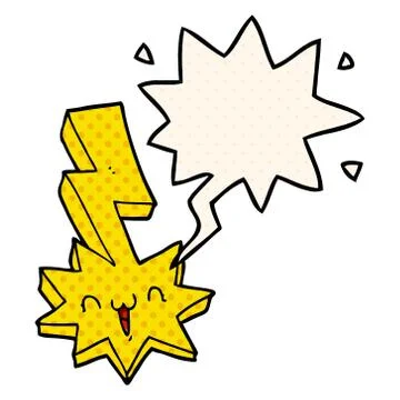 Cartoon lightning bolt and speech bubble in comic book style Illustrazione stock