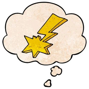 Cartoon lightning bolt and thought bubble in grunge texture pattern style Stock Illustration