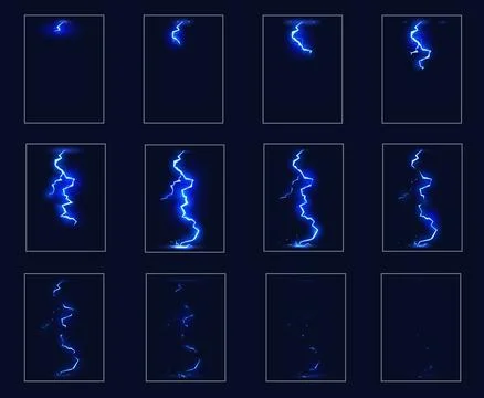 Cartoon lightning sprite animation effect, game ui Stock Illustration