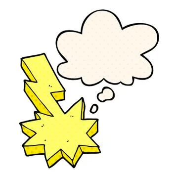 Cartoon lightning strike and thought bubble in comic book style Stock Illustration