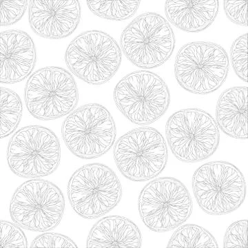 Cartoon lime slices seamless pattern in black and white. Vector illustration Stock Illustration