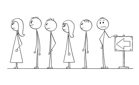 Cartoon of Line of People Waiting in Queue Stock Illustration