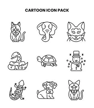 Cartoon Line Vector Icons Pack Stock Illustration