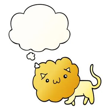 Cartoon lion and thought bubble in smooth gradient style Stock Illustration