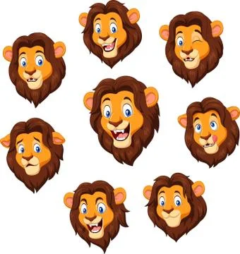 Cartoon lion head with various expression Stock Illustration