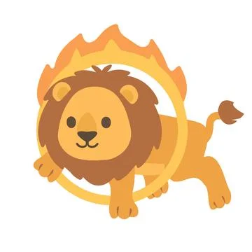 Cartoon Lion Jumping Through Ring of Fire Stock Illustration