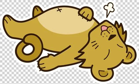 Cartoon lion is lying on back in flat design, emitting breath puff on Stock Illustration