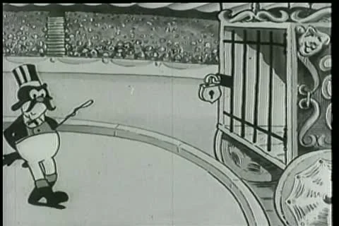 Cartoon of lion tamer bowing to caged li... | Stock Video | Pond5