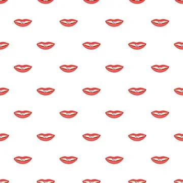 Cartoon lips and teeth smiling seamless pattern texture Stock Illustration