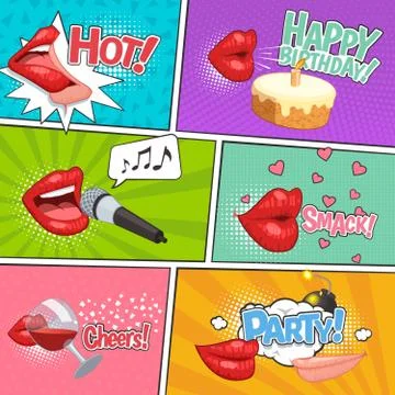 Cartoon Lips Comics Page Stock-Illustration