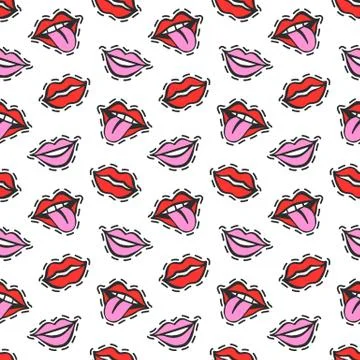 Cartoon lips patches seamless pattern 库存插图