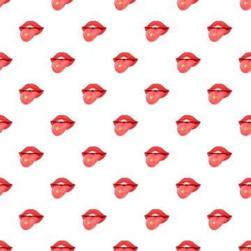 Cartoon lips with pill on tongue pattern Illustrazione stock