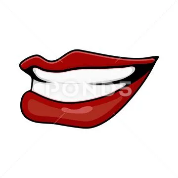 Cartoon lips teeth smile side isolated on white background Stock Illustration