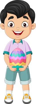 Cartoon little boy holding an easter egg Stock Illustration