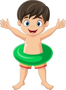 Cartoon little boy with inflatable ring Stock Illustration