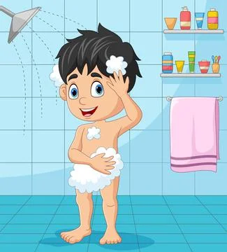 Cartoon little boy taking a bath Stock Illustration
