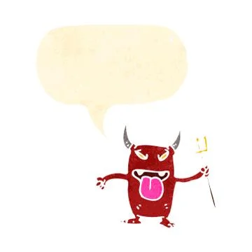Cartoon little devil with speech bubble 스톡 일러스트