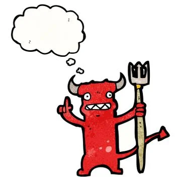 Cartoon little devil with thought bubble Stockillustratie
