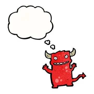 Cartoon little devil with thought bubble イラスト素材