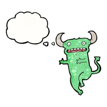 Cartoon little devil with thought bubble Stock Illustration