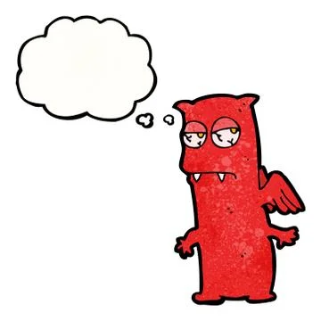 Cartoon little devil with thought bubble 스톡 일러스트