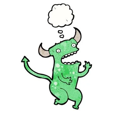 Cartoon little devil with thought bubble Stock Illustration