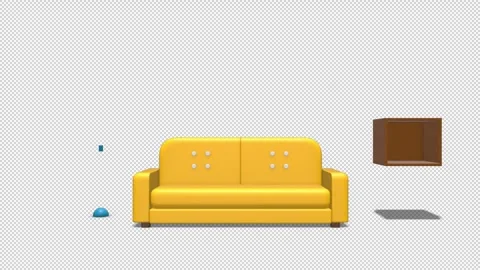 Cartoon Living Room assembling with transparent (alpha) background Stock Footage 252015960