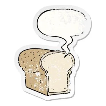 Cartoon loaf of bread and speech bubble distressed sticker イラスト素材