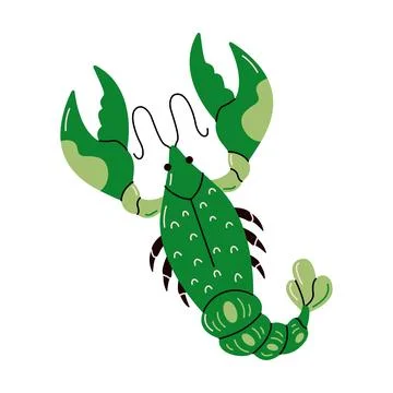 Cartoon lobster with segmented tail flat color vector character Stock Illustration
