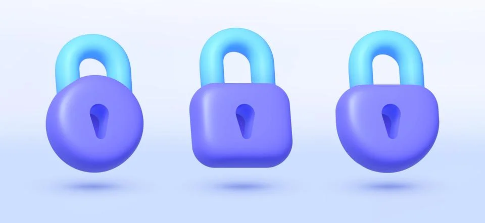 Cartoon lock set 3d for web design. Vector illustration Stock Illustration