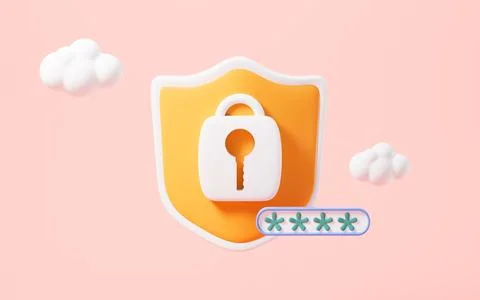 Cartoon locked padlock with password, security and safety. Cyber privacy co.. Illustrazione stock