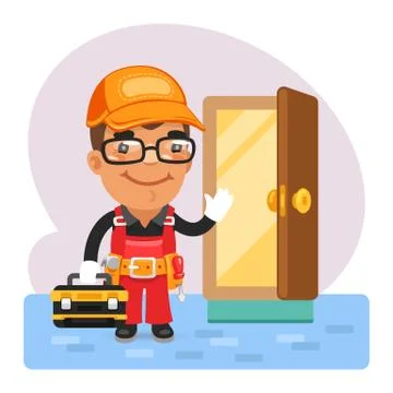 Cartoon Locksmith Opened the Door Stock Illustration