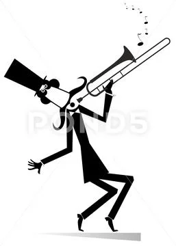 Cartoon long mustache trumpeter is playing music illustration isolated Stock Illustration