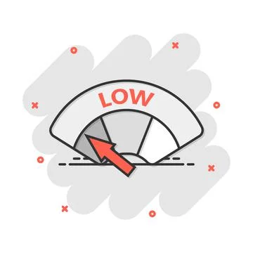 Cartoon low level icon in comic style. Speedometer, tachometer sign illustrat Stock Illustration