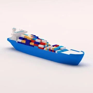 Cartoon low poly cargo ship 3D Model