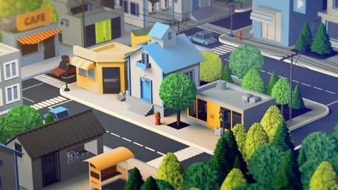 Cartoon Low Poly City Video stock 218403085